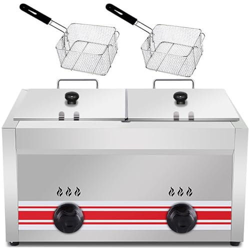 LYFDPN Friggitrice a Gas Commerciale, friggitrice da Ristorante da Cucina da Tavolo in Acciaio Inossidabile, friggitrice a propano a Doppio Slot di Grande capacità con cestello (20L)