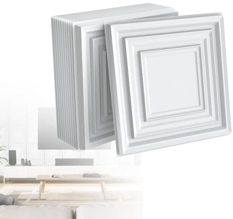 HENGMEI 3D Wandpaneele Decke Deckenverkleidung Styropor Wandverkleidung Hochsteifes PVC 50x50 cm Deckenplatten Wall Platten Paneele für Bathroom Deckenplatten Kitchen 6 m², 24 Stück (Typ I)