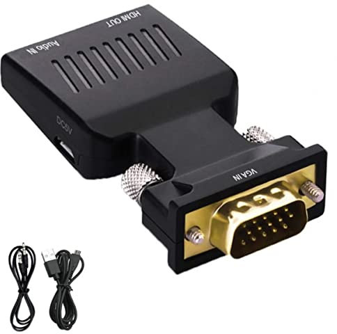 Yiany Adaptateur VGA vers HDMI 1080p VGA mâle vers HDMI femelle avec câble audio pour ordinateur, ordinateur de bureau, ordinateur portable, PC, PS3/4, moniteur, projecteur, HDTV