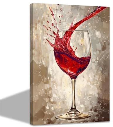 CCWACPP Wein Leinwandbilder für Küche Weinbecher Gemälde Wein Leinwanddrucke Wein Wanddekoration für Esszimmer Restaurant Bar Büro mit Rahmen (30.00 x 45.00 cms)