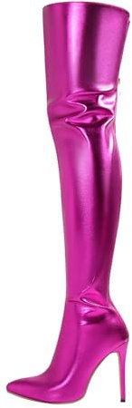 Overknees Stövlar dam höga klackar läder – långa stövlar penigklack läderstövlar hög högklackade stövlar stilett högklackade stövlar glitter stövlar spettå pumps, Het rosa, 43 EU