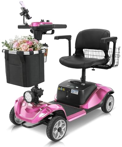 4-Wheel Mobility Scooter with Suspension&Phone Holder,350W Mobility Scooters for Seniors/Adults with Detachable Lithium Battery,330LBS Capacity 18Miles Electric Wheelchair,Front&Rear Basket