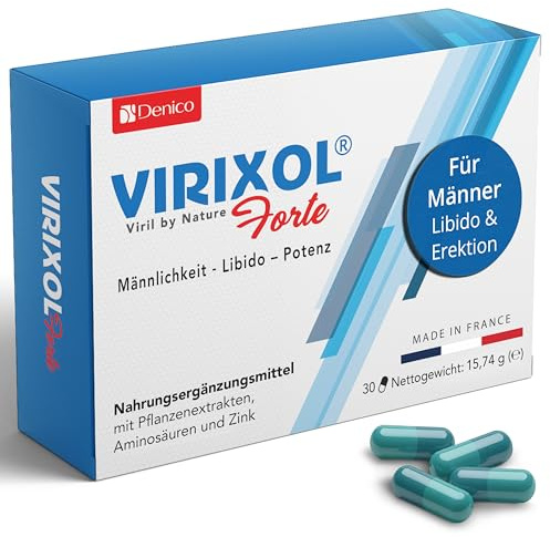 VIRIXOL FORTE® | Vitalité, Tonus & Libido Masculine | Maca, Ginseng, Zinc | Pour Hommes Actifs : Tribulus, L-Arginine, L-Citrulline | Énergie Physique & Mentale, Endurance | 30 gélules | Made in France
