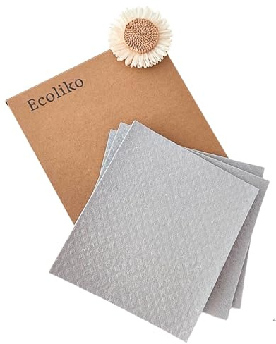 Ecoliko® Spültücher aus Baumwolle & Cellulose für Küche [6er] Nachhaltige Spüllappen aus Natur & Biologisch abbaubar, Öko-Schwammtücher aus Holz, Geruchsfrei & Wiederverwendbar, 17×19 cm, Hellgrau