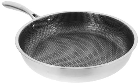 FONDOTIN Sartén Antiadherente de Panal Acero Inoxidable 30 Cm para Freír Huevos y Filetes con Mango Seguro para Cocina Doméstica Uso Diario