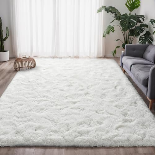 CEYIRO Tapis Salon Tapis Chambre 120x160CM, Dessous Antidérapant, Doux Moelleux (Blanc, 120x160cm)