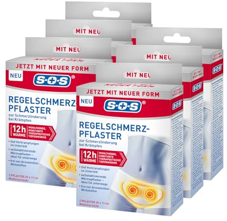 SOS Regelschmerz-Pflaster (6x 2 Stück) - angenehme Wärme zur Schmerzlinderung bei Krämpfen - wohltuende und konstante Tiefenwärme bei Schmerzen während der Menstruation - je 20 x 11 cm