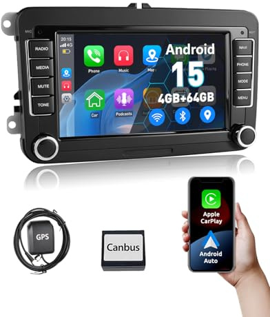 ESSGOO Android 15 4+64G Wireless CarPlay Androidd Auto Car Stereo Radio For VW Caddy Golf MK5 6 Polo Passat Seat RCD330,2 Din Bluetooth Radio mit 7 Inch Touchscereen FM RDS GPS WiFi Navi