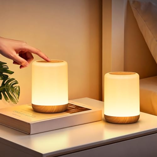 CAKLIK 2 Piezas Lamparas de Mesita de Noche, 2000mAh Lámpara Mesa LED Recargable con Función de Temporizador, 256 RGB Color y 3 Modos Lampara Noche para Dormitori, Sala de Estar, Camping