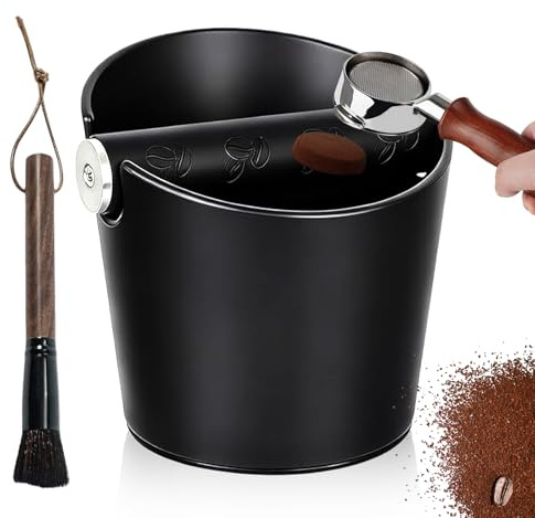 Kaffe tappbox: Liten espresso knock box, kaffesump behållare halkfri, kaffeknackbox med borste, kaffebehållare för kaffemaskin hushåll och kontor