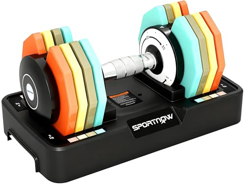 SPORTNOW Haltère Réglable 5 à 25 kg avec Base de Rangement, 5 Niveaux de Poids, Poignée Antidérapante, Set d'Haltère avec Disques d'Haltères Octogones, Gain de Place pour Maison, Bureau