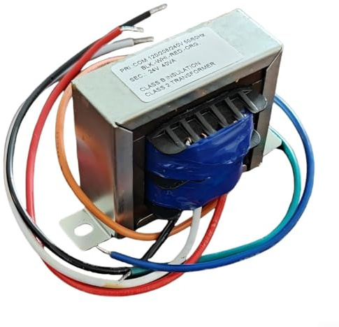 Transformateur de contrôle 40 VA 24 V, multi-primaire 120/208/240 V à 24 V AC, kit de transformateur CVC avec fils à code couleur, boîtier en métal argenté, isolation de classe B pour thermostats (1