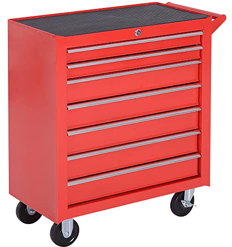 DURHAND Carrello Porta Attrezzi con 7 Cassetti e Tappetini in EVA Rosso