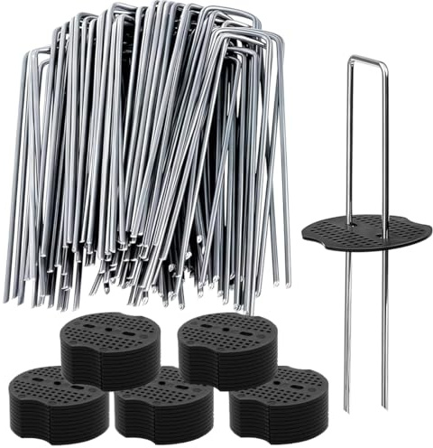 JIRVEX 50 Clavos de tierra + 50 arandelas 150 x 40 mm Ø 2,5 mm galvanizados Set de anclajes para tela antihierbas, lámina antihierbas, malla de jardín, cajas de arena, césped artificial
