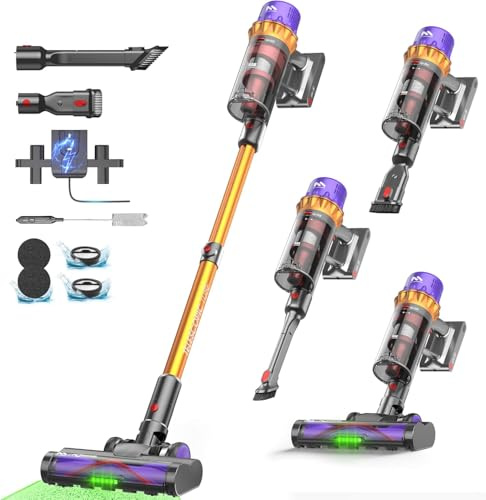 AlloyMove Akku Staubsauger 50000Pa/550W, Staubsauger Kabellos mit Display,Anti-Verwirr-Bürste,Selbststehend,Wandladestation,Geräuscharm, bis 80 Min. Laufzeit, für Tierhaare,Teppiche,Hartböden,Auto