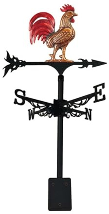 Veleta de Viento Gallo Hierro Decorativo para Jardín Exterior | Veletas de Montaje en Tejado Para Jardín, Patio Trasero, Granja, Césped, Balcón, Barandilla, Paisaje, Patio Interior Y