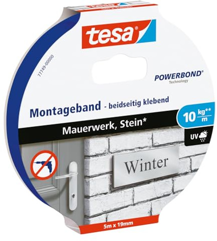 Tesa 77749-00001-00 Ruban adhésif double face pour brique et pierre (10 kg/m) - 5m x 19mm