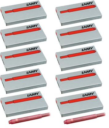 LAMY T10 10er Set Tintenpatronen mit großem Tintenvorrat - geeignet für alle Lamy Patronenfüllhaltermodelle - Inhalt 1,25ml je Patrone - 5 Stück pro Päckchen - Tintenfarbe rot