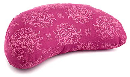 Bodhi Meditationskissen Yogi Mond | Maharaja Collection | Halbmond Yogakissen mit Buchweizenfüllung | Bedruckter Bezug aus 100% Baumwolle | Kissen für Yoga & Meditation | berry/Lotus