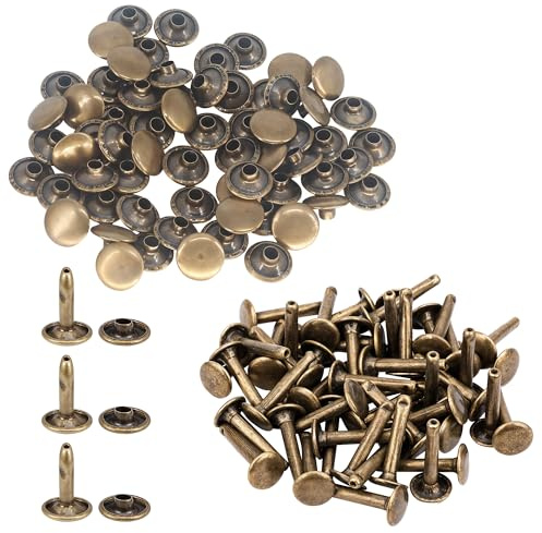 10mm x 18mm Extra Lang Doppel Kappe Nieten - 50 Pieces - Ideal für Leder Handarbeiten - Bronze, 9mm x 15mm