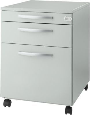 Rollcontainer mit Schubladen, abschließbar & vormontiert, Aktenschrank mit Utensilienauszug, Büroschrank, Schreibtisch Schrank, Büro Unterschrank Hängeregisterauszug, Schubladenschrank, lichtgrau