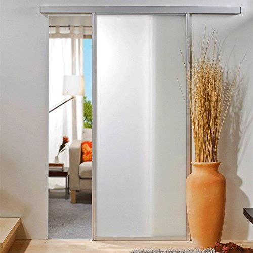 inova Glasschiebetür Komplettset 865x2035 mm weiß matt mit 33 mm Aluminium Rahmen Profil und Laufschiene inklusive Softclose