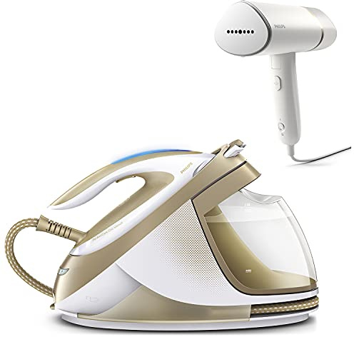 Philips Dampfbügel-Set - Dampfbügelstation GC9642/60 PerfectCare Elite Silence, 2400 W + Philips Dampfglätter STH3020/10, faltbar inkl. Aufbewahrungstasche