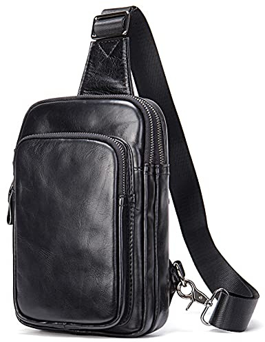Schultertasche Umhängetasche Herren Brusttasche, Herrenschlingbeutel Anti Diebstahl Brustbeutel Echtes Leder Brust Crossbody Schulter Rucksack Brust Pack Reisen Tagsack für den Außensport Geschäft Bru