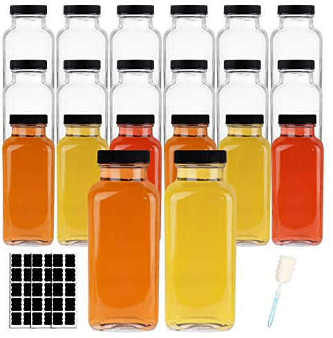 HINGWAH Set di 20 bottiglie d'acqua in vetro vintage con coperchio, ideali per conservare succhi, latte, bevande, kombucha e altro (etichette e spazzola in spugna inclusi)