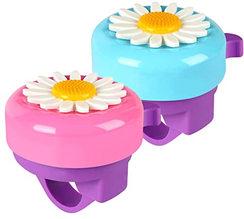 Cinvo 2 Stück Fahrradklingeln für Kinder, Glocke für Kinder, lauter, klarer Klang, sicheres Radfahren, Roller, Dreiräder, Glocke, Blumen-Design für Kinder und Erwachsene