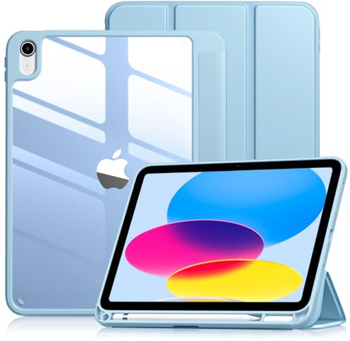 Vobafe Case for iPad A16 11th Generation 11 Inch 2025/iPad 10th 10.9 2022 | with Pencil Holder, PC Clear Hard Back Cover, Slim Trifold Stand Case Support Touch ID, Auto Wake/Sleep, LightBlue
