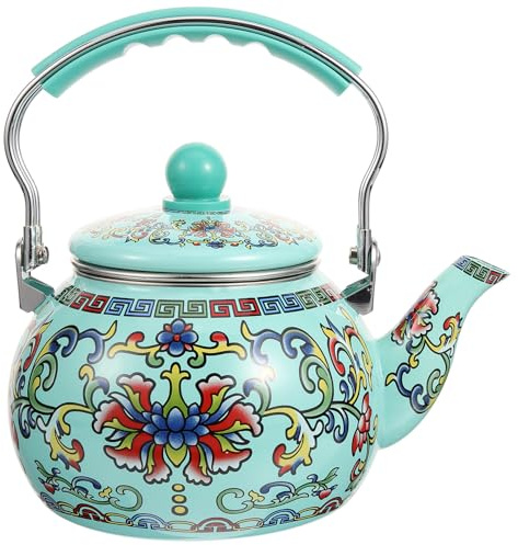 BESTonZON Emaille Wasserkessel Teekessel Wasserkocher Kaffeekanne Tee Servierkanne Pfeifkessel mit Teesieb Griff für Nachmittagstee Teeparty Zuhause Büro Dekoration 2.2l Grün