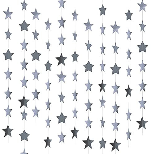 MIVAIUN 65 Piedi Glitter Dorato Stelle Ghirlanda, Ghirlanda di Carta Decorazione da Appendere, Stelle di Carta per Compleanni, Feste di Natale, 20m (Argento)