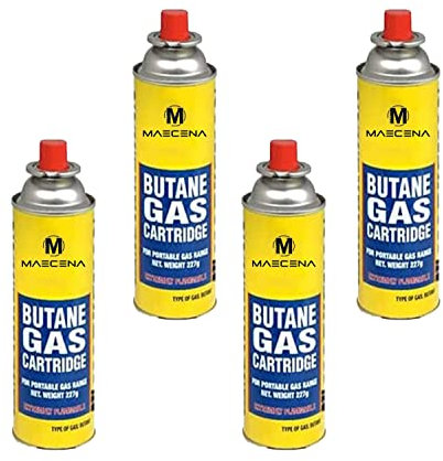 MAECENA Butane Gas Canisters (Pack of 4) Universal Fit for Camping Stoves, BBQs, Heaters, Blow Torchs & More – Lightweight, Leak-Proof, High-Efficiency Fuel Bottles for Outdoor Use