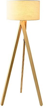 Wood Tripod Floor Lamp, Mid Century Standing Lamp, Modern Design Studying Light for Living Room, Bedroom, Study Room And Office, Flaxen Lamp Shade with E26 Lamp Base