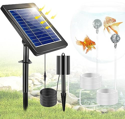 FLOWood Teichbelüfter Solar, 4W 3 Modi Sauerstoffpumpe für Teich mit 2200mAh Akku, 54 l/h Luft, 2 in 1 Solar Teichbelüfter mit Sauerstoffrohr & Luftblasenstein für Aquarien Teich Gartenteiche