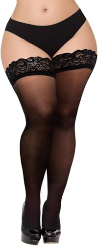 YOGINGO Sheer Lace Top Thigh High Stockings for Women - Silicone Bands Hold Up Lingerie Elegant and Comfortable（1 pair）