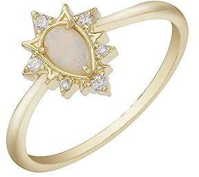 KnSam 18 Karat 750 Gelbgold Ring Echte Goldschmuck, Blumen Hochzeitsband mit Opal - Bunt & Tropfen, 18K Gold Freundschaftsringe Verlobungsring Zirkonia für Damen, Gold, Gr.57