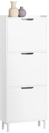 Sobuy skoskåp smalt hög-smalt personal 3 fack skhyll okförvaring-shoe skåp 6 par, stabil MDF-metall, för hall, modern vit, modell FSR151-H-W
