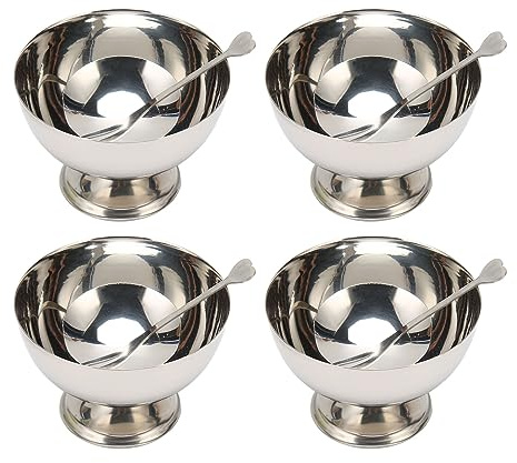 HERCHR 4 Stück Eisbecher Aus Edelstahl, Eisschale, Eiskaffe, Eiscremeglas, Edelstahl Dessertbecher Mit Fuß Für Dessert Eisbecher Eis Salat Snack Gewürz, Wiederverwendbare Dessertbecher-Set