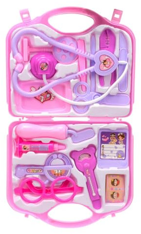 Malette Docteur Enfant, 15PCS Étui de Transport Docteur Accessoires avec Stéthoscope, Thermomètre, Jouets de Jeu de Rôle de Docteur Cadeau de Jeu de Fête pour Garçons Filles 3 Ans (Rose)