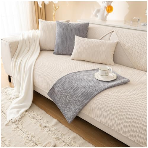 NUODWELL Chenille Sofabezüge 1/2/3/4 Sitzer, rutschfeste Sofabezug für alle Jahreszeiten mit rutschfesten Silikonpartikeln, Ecksofabezug, Möbelschutz, Couchbezug (Beige, 70 x 150 cm)