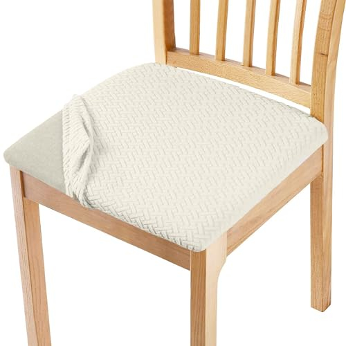 JOOTUEPO Fundas para Sillas de Comedor Elásticas Lavable Extraíble Modernas Protectores de Silla sin Respaldo para Cocina (Beige)