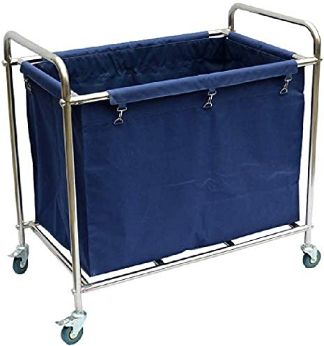 Edelstahlwagen mit Rädern, Reinigungswagen mit Taschen/Schwarz/90 * 56 * 90 cm, Blau, 90 * 56 * 90 cm