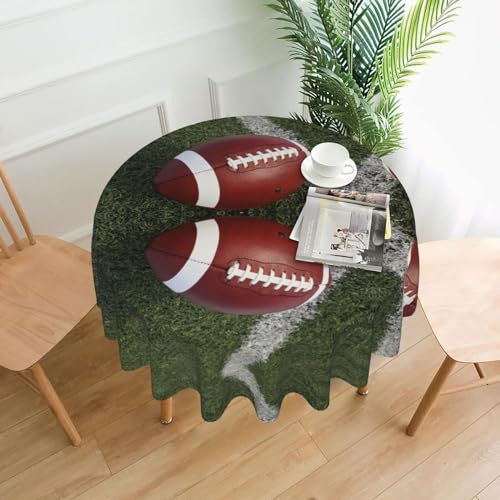 DNBCLEZK American Football Tischdecke, rund, bedruckt, Polyester, staubdicht, schrumpffrei, Tischdecke für Essen, Dekoration, Tischdecke