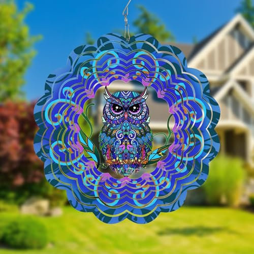 YATOSEEN Carillons Éoliens Rotatifs en Métal en Forme de Chouette – Cadeaux Décoratif de 12 Pouces, Décoration à Suspendre en Extérieur et en Intérieur pour Jardin, Cour, Patio, Arrière-cour ou Porche