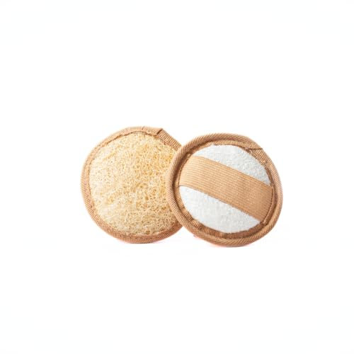 LoofahCrafts – 2 almohadillas exfoliantes faciales con lufa egipcia natural y algodón – Esponja facial para limpieza profunda, exfoliación suave, cuidado de la piel