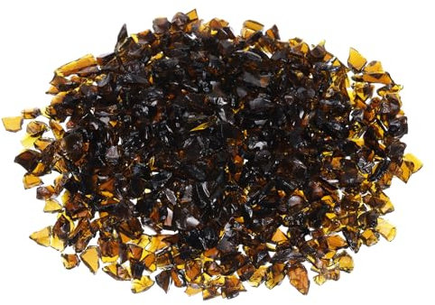 QUARKZMAN 1 Livre Feu Verre Pierre, 6-9 mm Élevé Lustre Réfléchissant Foyer Fosse Verre Roches pour Cheminée Feu Fosse Table Maison Jardin Décoration, Vase Remplisseuse, Brun