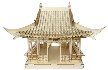AMEIYUN Wooden Three-Dimensional Puzzle Handmade DIY Drunkard Pavilion Simulation Ancient Architectural Model Wooden Craft Decoration