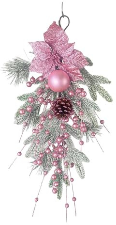 Ghirlanda di Natale con Palline di Natale Ghirlanda di Natale Artificiale per la Porta D'ingresso Ornamenti Natalizi Rosa Ghirlanda Natalizia per la Finestra della Parete di Casa